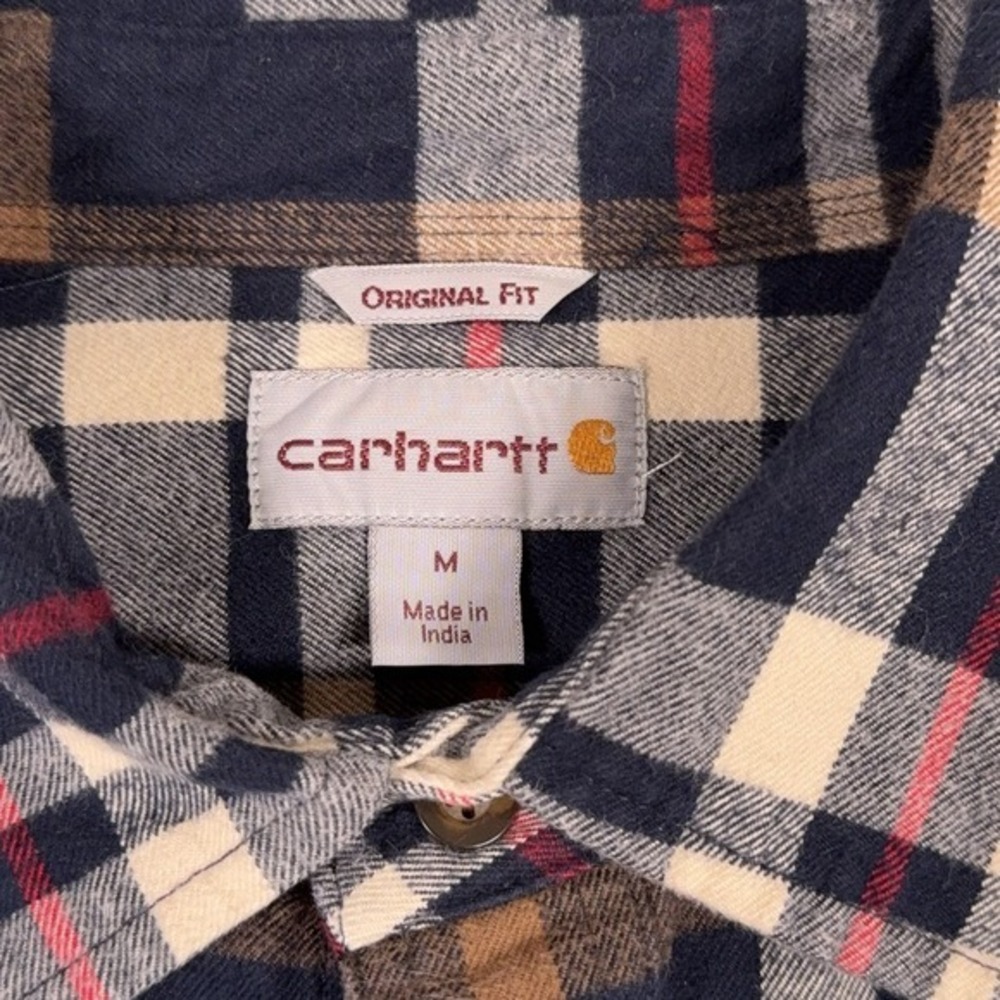 Carhartt Original Fit Flannel Shirt Mens Medium Blue Plaid‎ Workwear Long Sleeve - Picture 10 of 11